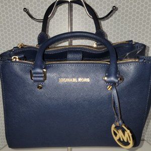 Michael Kors Sutton Satchel Navy Saffiano